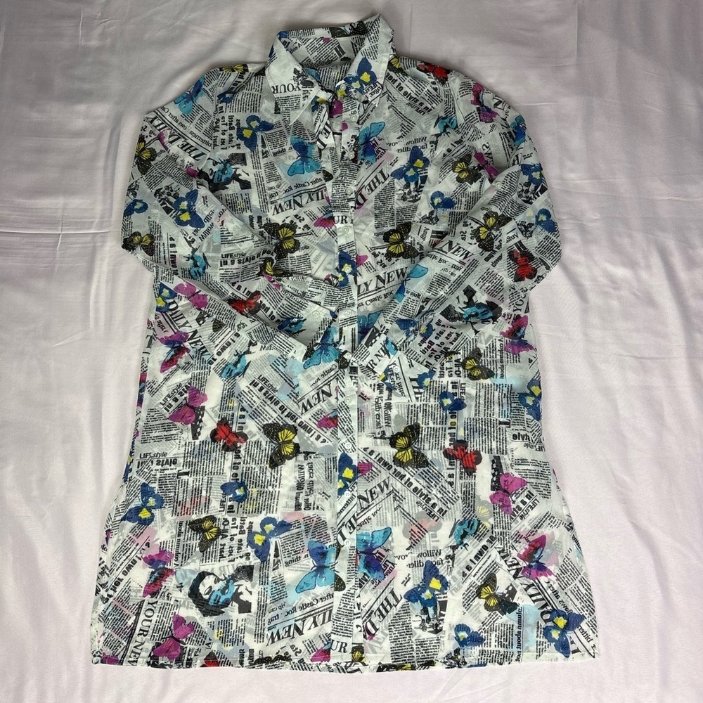 Colorful Newspaper Print Shirt - Picture 2 of 8